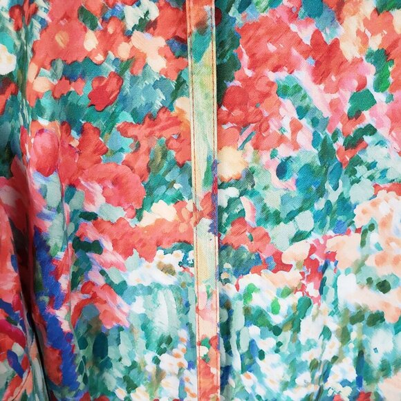 Talbots Fit & Flare Dress Orange Watercolor Sleeveless Retro Belted Size 16W - Picture 11 of 11